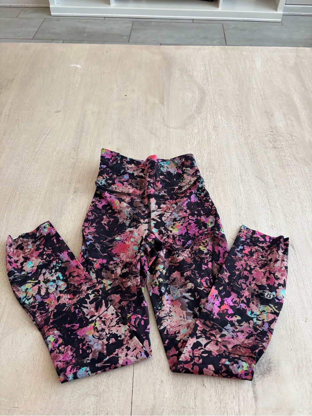 Lululemon Black Multi Floral Print Active Leggings - crop